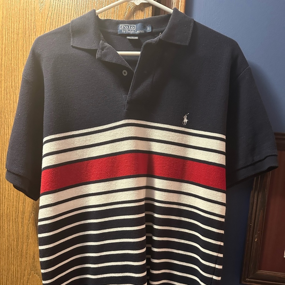 Ralph Lauren Men's Polo Shirt. Navy, with Red/White. Worn once. Like new!